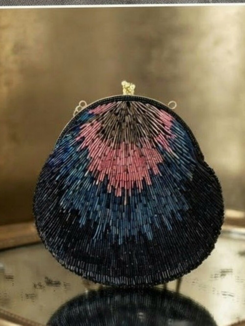 Beaded Round Evening Clutch, Crossbody in Navy and Pink